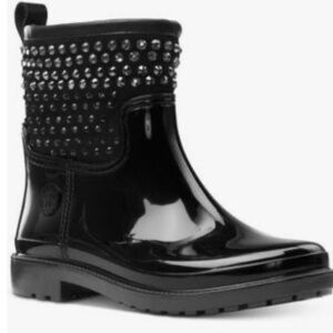 Michael Kors Dani Black Rain Boots with Rhinestones